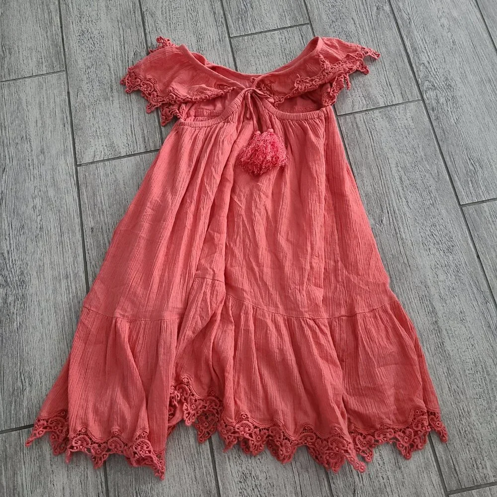 Peek Coral Eyelet Flutter Sleeve Dress - Girls Size Small (6–7)